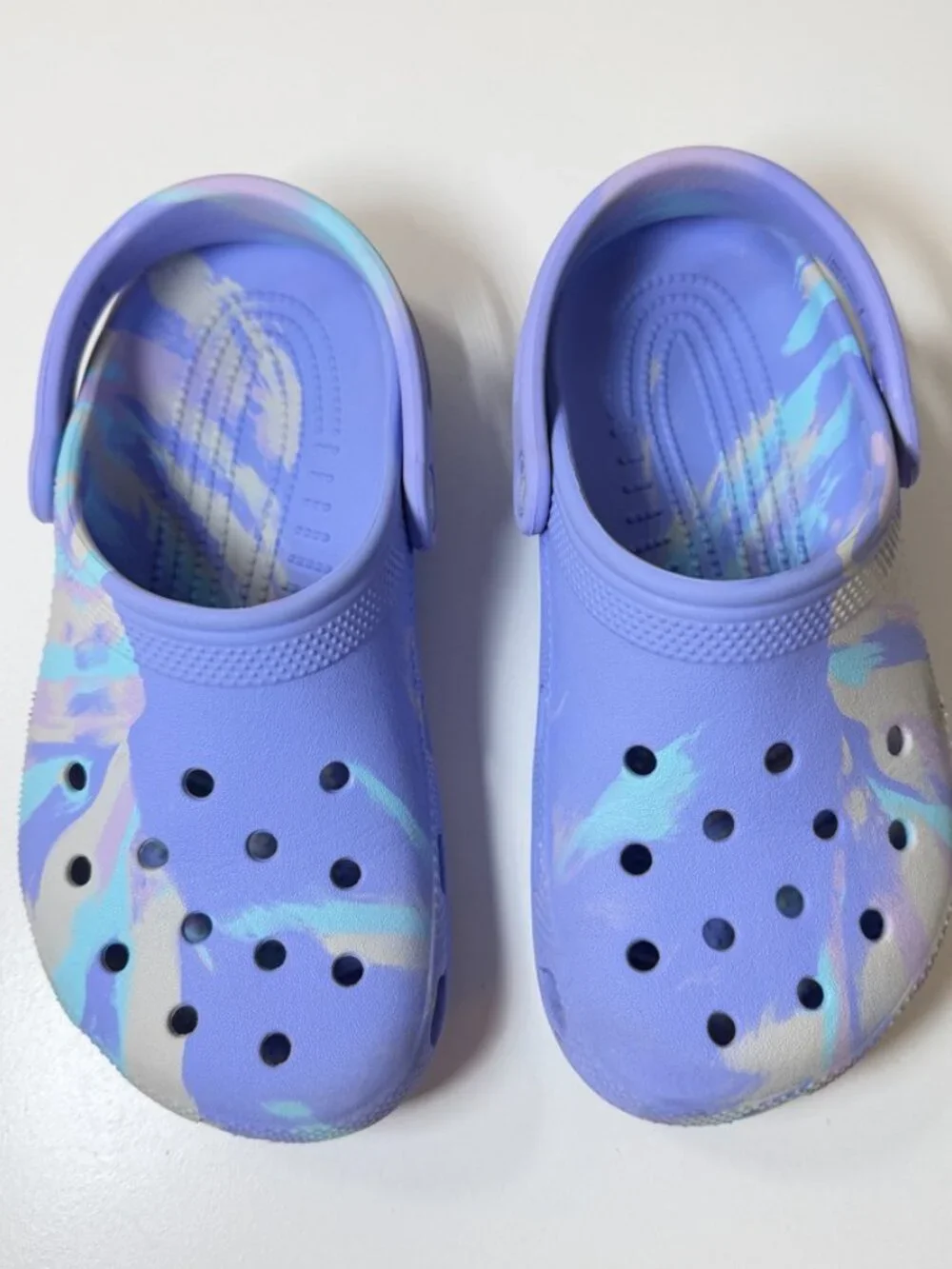 Crocs Kids Classic Marbled Clogs Moon Jelly Purple & Aqua {Size J 3} EUC!